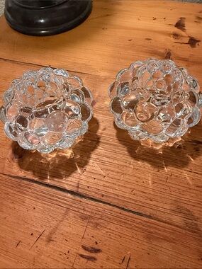 Orrefors Kostaboda Clear Raspberry Bubble Glass Votive Holders